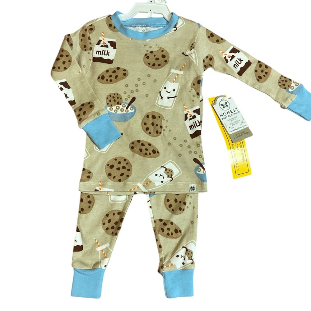 NWT Honest Baby Gender Neutral Milk And Cookies 12m 2 Pc Pajamas